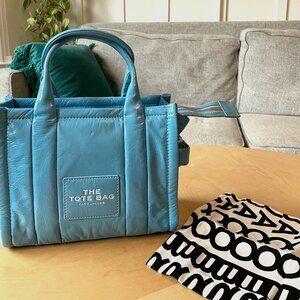 Marc Jacobs The Shiny Crinkle Mini Tote Blue Leather Crossbody Handbag Purse
